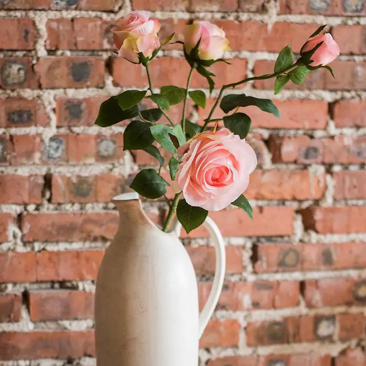 Faux Artificial Flower Silk 4 Rose Bloom Stem in Light Pink 31" Tall by RusticReach