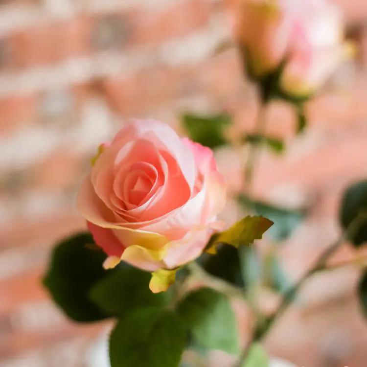 Faux Artificial Flower Silk 4 Rose Bloom Stem in Light Pink 31" Tall by RusticReach