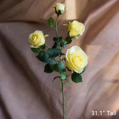 Faux Silk Artificial Flower Silk 4 Rose Bloom Stem in Yellow 31" Tall by RusticReach