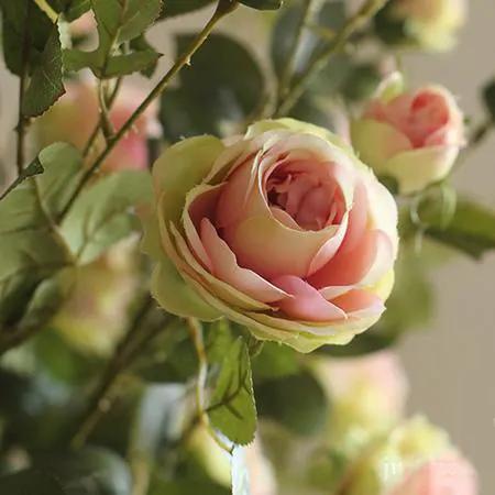 Artificial Flower Silk Rose Flower Bloom and Bud Stem in Pink 39" Tall by RusticReach