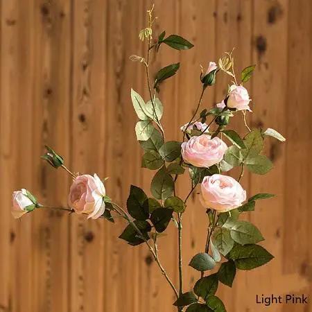Artificial Flower Silk Rose Flower Bloom and Bud Stem in Pink 39" Tall by RusticReach