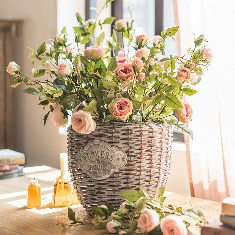 Artificial Flower Silk Rose Flower Bloom and Bud Stem in Pink 39" Tall by RusticReach