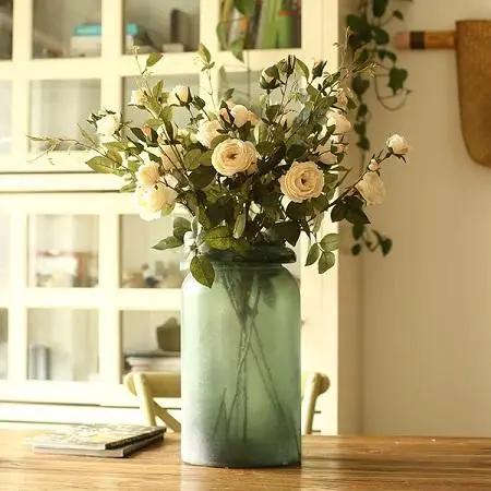 Artificial Flower Silk Rose Flower Bloom and Bud Stem in White 39" Tall by RusticReach