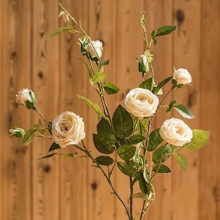 Artificial Flower Silk Rose Flower Bloom and Bud Stem in White 39" Tall by RusticReach