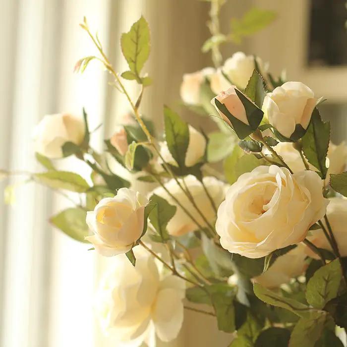 Artificial Flower Silk Rose Flower Bloom and Bud Stem in White 39" Tall by RusticReach