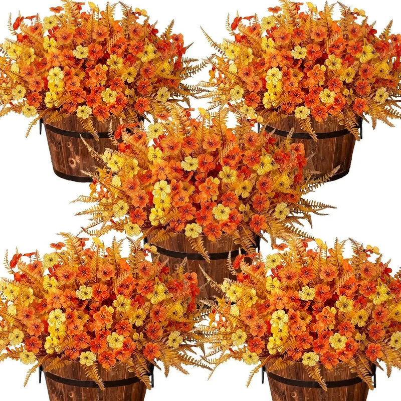 Artificial Flowers, Mixed Orange & Yellow Daisy, 7pcs Autumn Decoration by House Of Avana