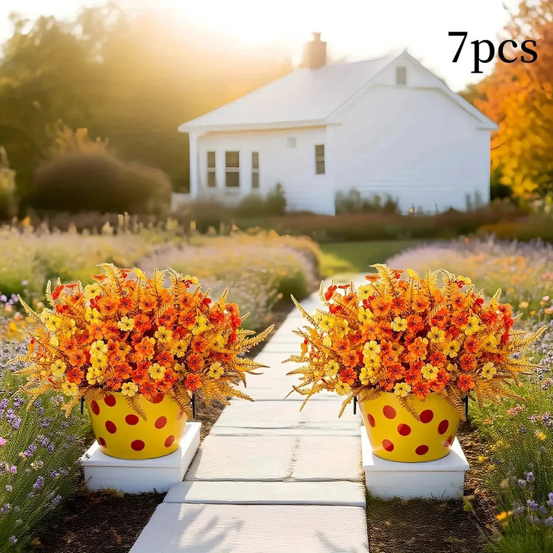 Artificial Flowers, Mixed Orange & Yellow Daisy, 7pcs Autumn Decoration by House Of Avana