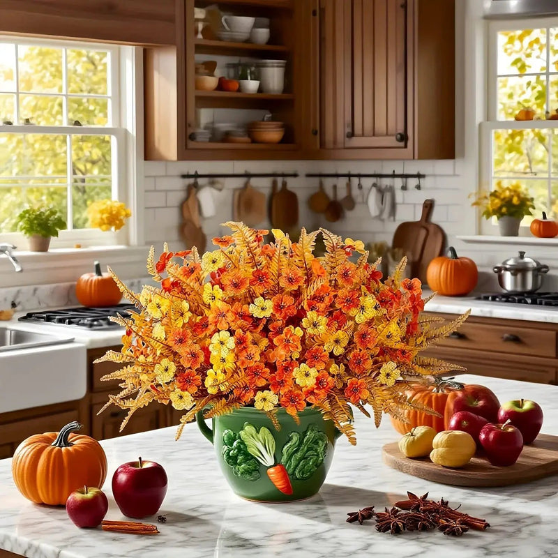 Artificial Flowers, Mixed Orange & Yellow Daisy, 7pcs Autumn Decoration by House Of Avana