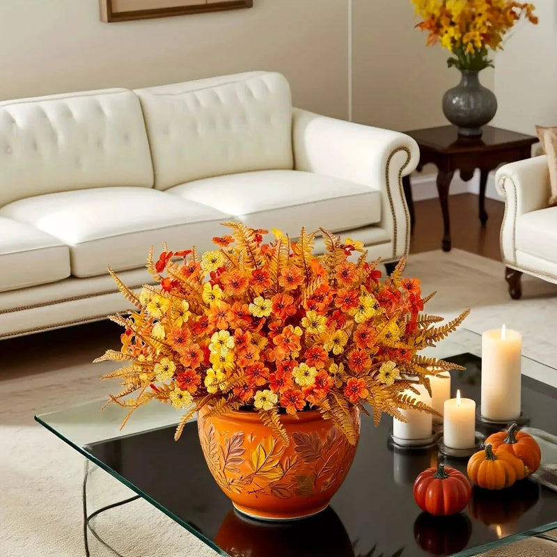 Artificial Flowers, Mixed Orange & Yellow Daisy, 7pcs Autumn Decoration by House Of Avana