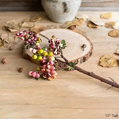 Artificial Fruit Artificial Berry Stem in Yellow Red 17" Tall by RusticReach