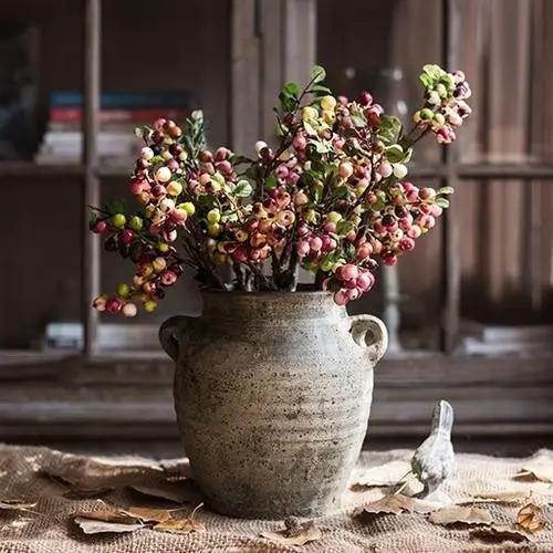Artificial Fruit Artificial Berry Stem in Yellow Red 17" Tall by RusticReach
