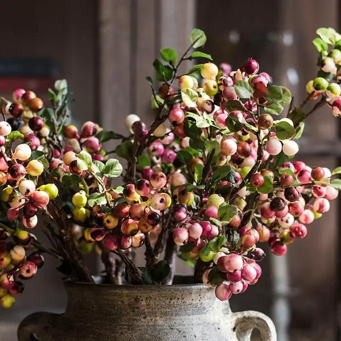 Artificial Fruit Artificial Berry Stem in Yellow Red 17" Tall by RusticReach