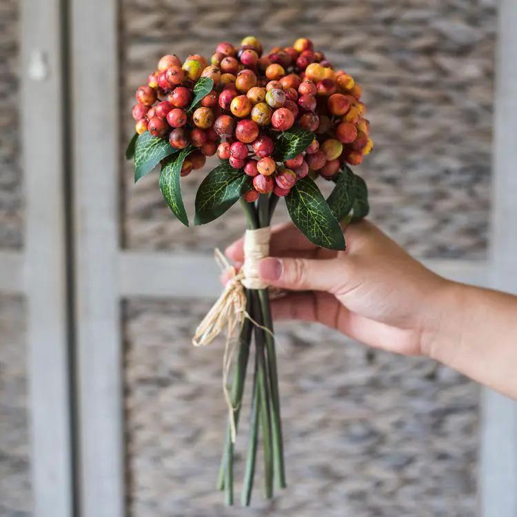 Artificial Fruit Berry Bunch Green and Orange Red 11" Tall Plant Stem by RusticReach