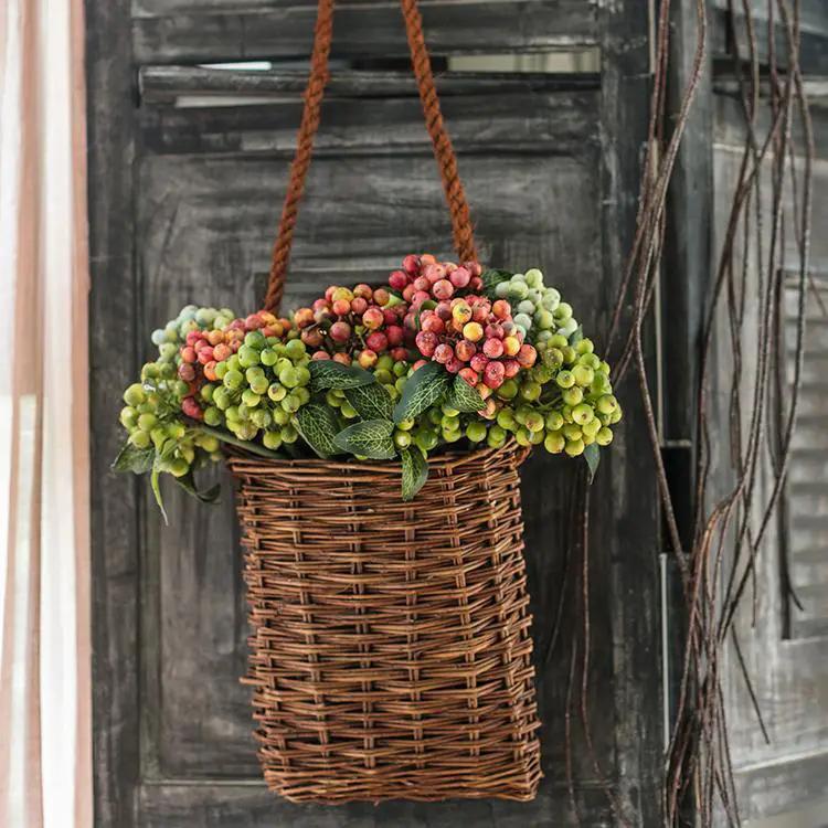 Artificial Fruit Berry Bunch Green and Orange Red 11" Tall Plant Stem by RusticReach