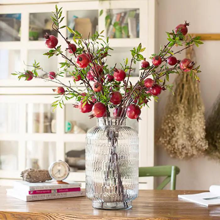 Artificial Fruit Large Red Pomegranate Fruit Stem 36" Tall by RusticReach