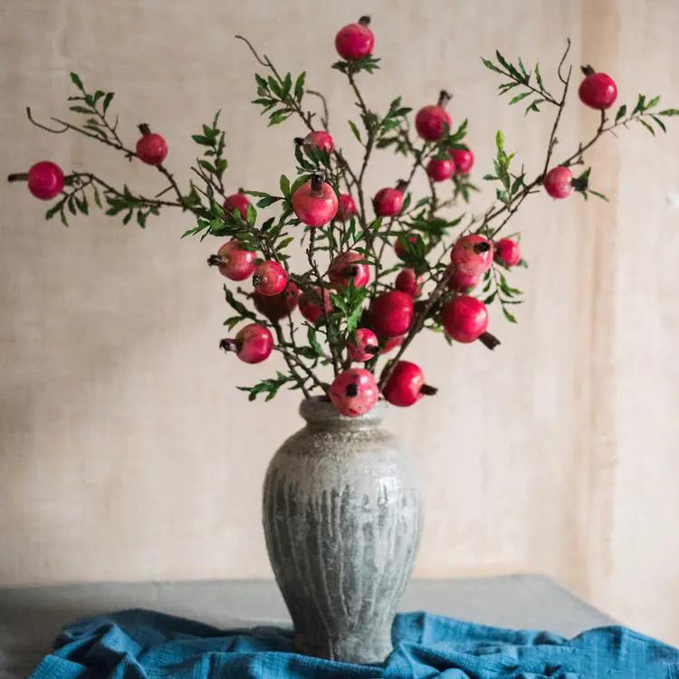 Artificial Fruit Large Red Pomegranate Fruit Stem 36" Tall by RusticReach