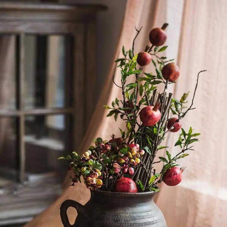 Artificial Fruit Large Red Pomegranate Fruit Stem 36" Tall by RusticReach