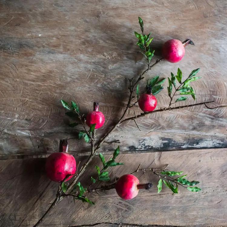 Artificial Fruit Large Red Pomegranate Fruit Stem 36" Tall by RusticReach