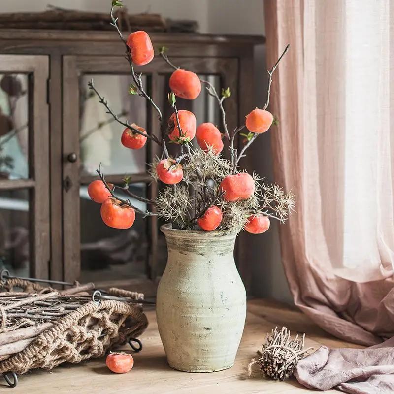 Artificial Fruit Persimmon Fruit Stem 43" Tall by RusticReach
