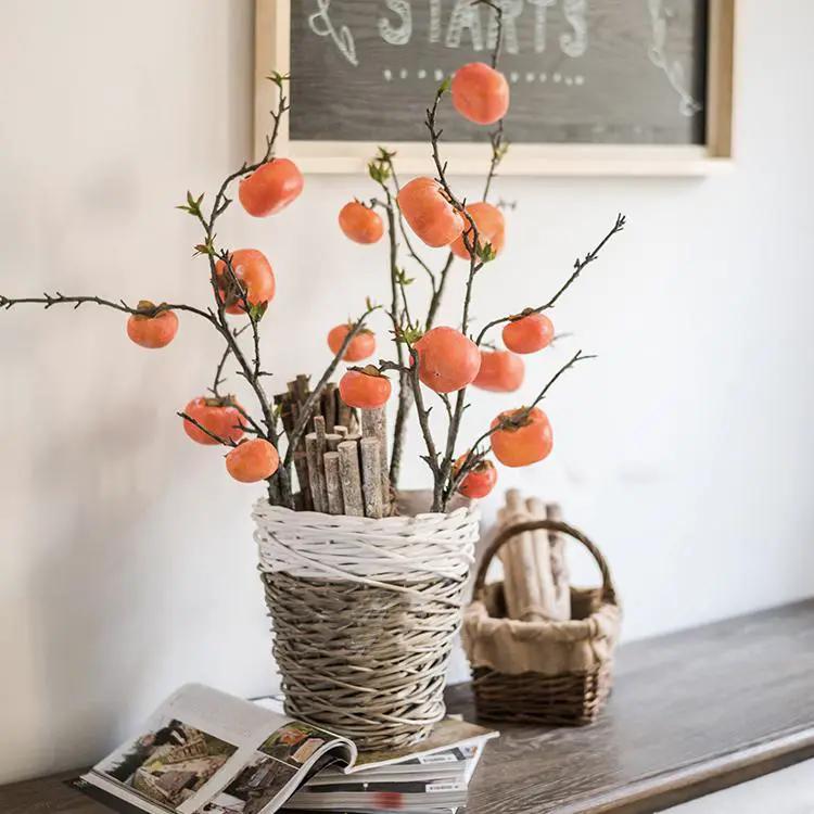 Artificial Fruit Persimmon Fruit Stem 43" Tall by RusticReach