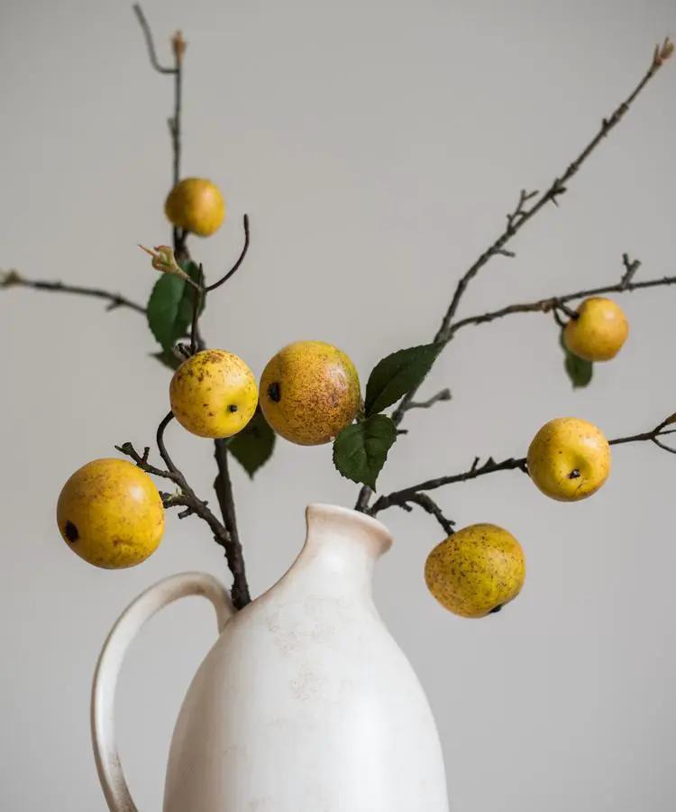 Artificial Fruit Yellow Apple Pear Stem 27" Tall by RusticReach