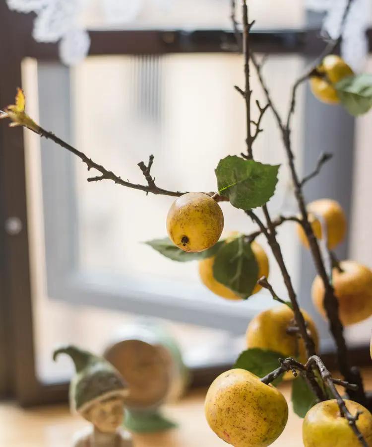 Artificial Fruit Yellow Apple Pear Stem 27" Tall by RusticReach