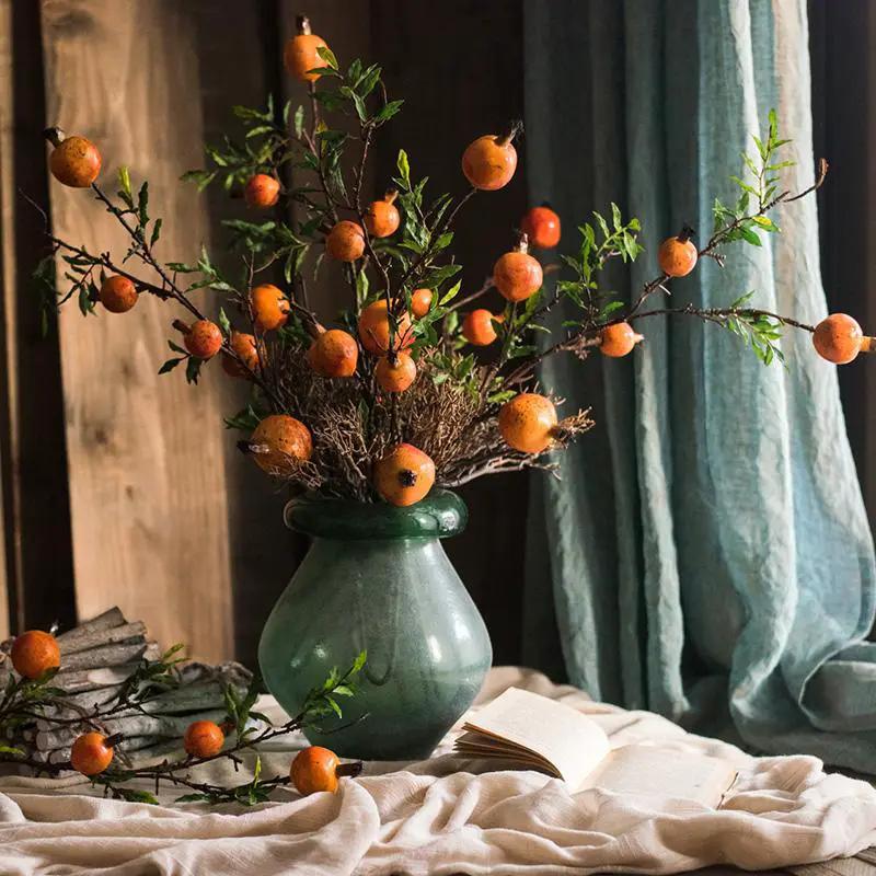 Artificial Fruit Yellow Orange Pomegranate Fruit Stem 36" Tall by RusticReach