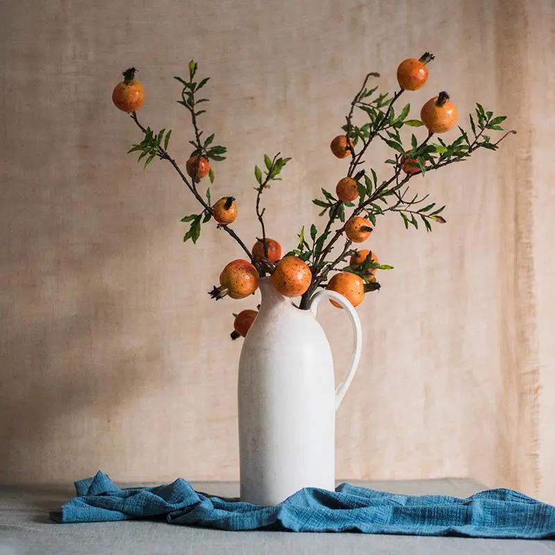 Artificial Fruit Yellow Orange Pomegranate Fruit Stem 36" Tall by RusticReach