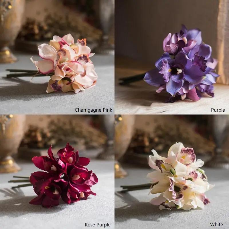 Artificial Silk Orchid Bouquet Small Cymbidium Various Colors by RusticReach