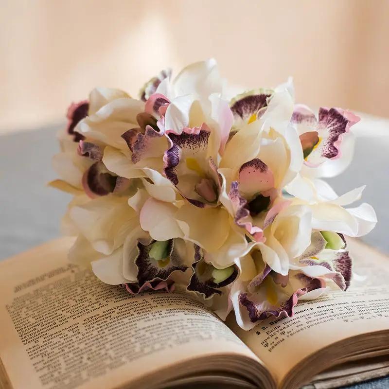 Artificial Silk Orchid Bouquet Small Cymbidium Various Colors by RusticReach