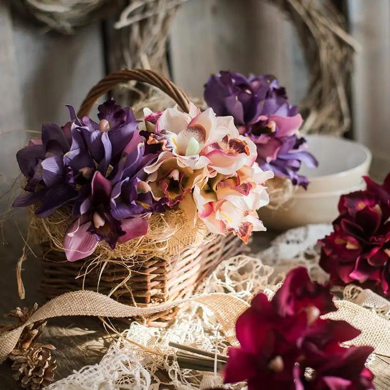 Artificial Silk Orchid Bouquet Small Cymbidium Various Colors by RusticReach