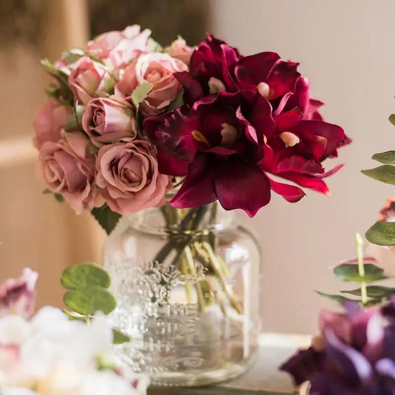 Artificial Silk Orchid Bouquet Small Cymbidium Various Colors by RusticReach