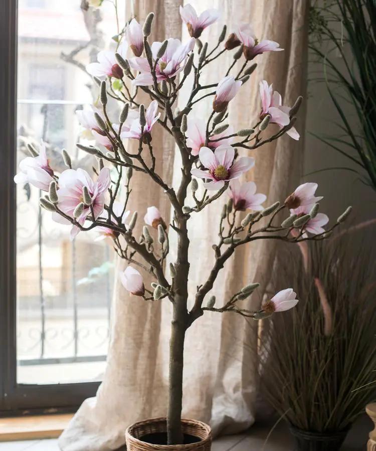 Artificial Silk Pink Magnolia Tree In Pot by RusticReach