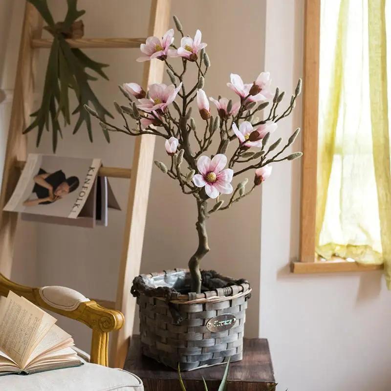 Artificial Silk Pink Magnolia Tree In Pot by RusticReach