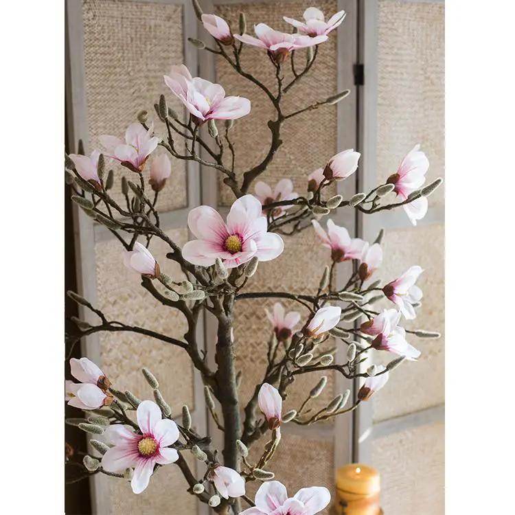 Artificial Silk Pink Magnolia Tree In Pot by RusticReach