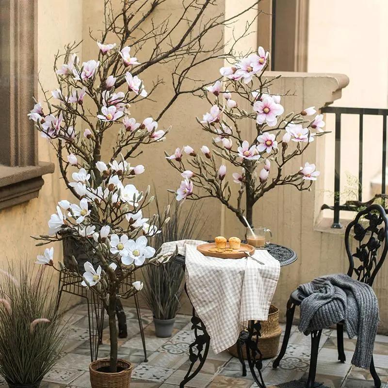 Artificial Silk Pink Magnolia Tree In Pot by RusticReach