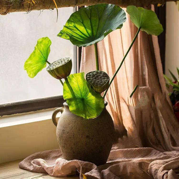 Artificial Faux Plant Lotus Seed and Leaf Stem Various Sizes by RusticReach