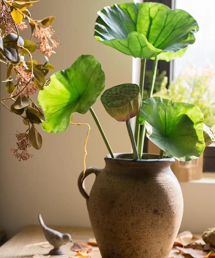 Artificial Faux Plant Lotus Seed and Leaf Stem Various Sizes by RusticReach