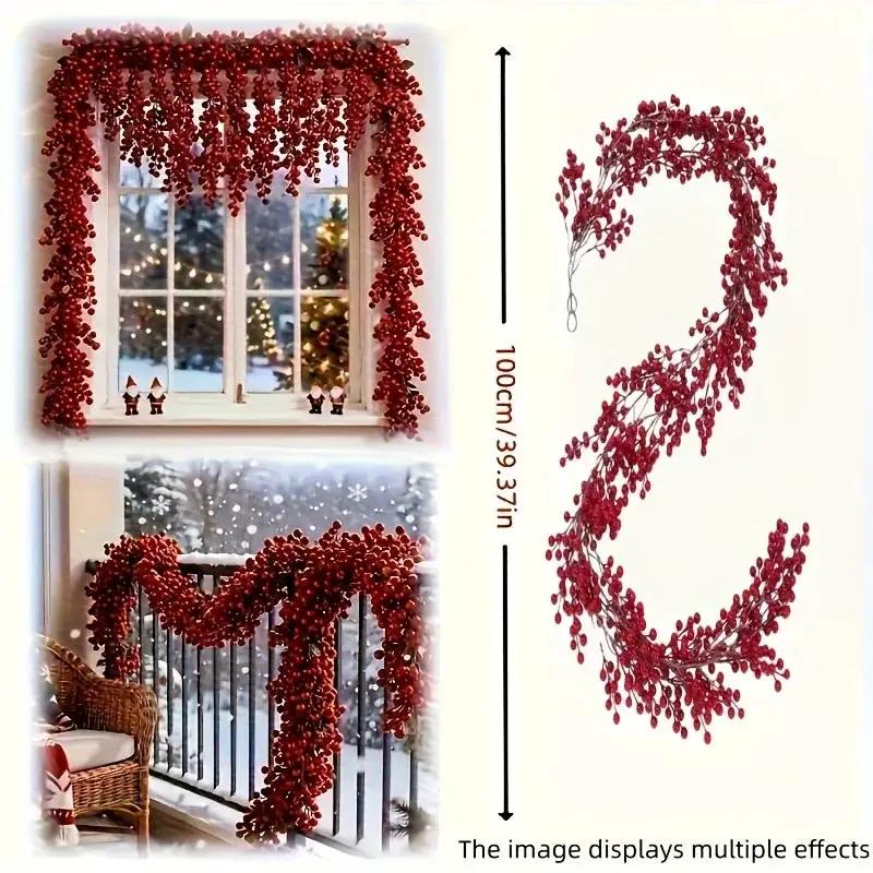 Artificial Poinsettia Garland 2-Pack Faux Holly Ivy Vine by House Of Avana
