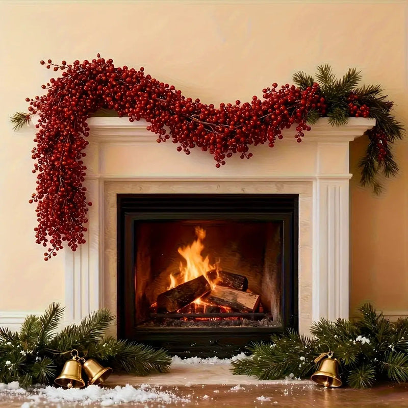 Artificial Poinsettia Garland 2-Pack Faux Holly Ivy Vine by House Of Avana