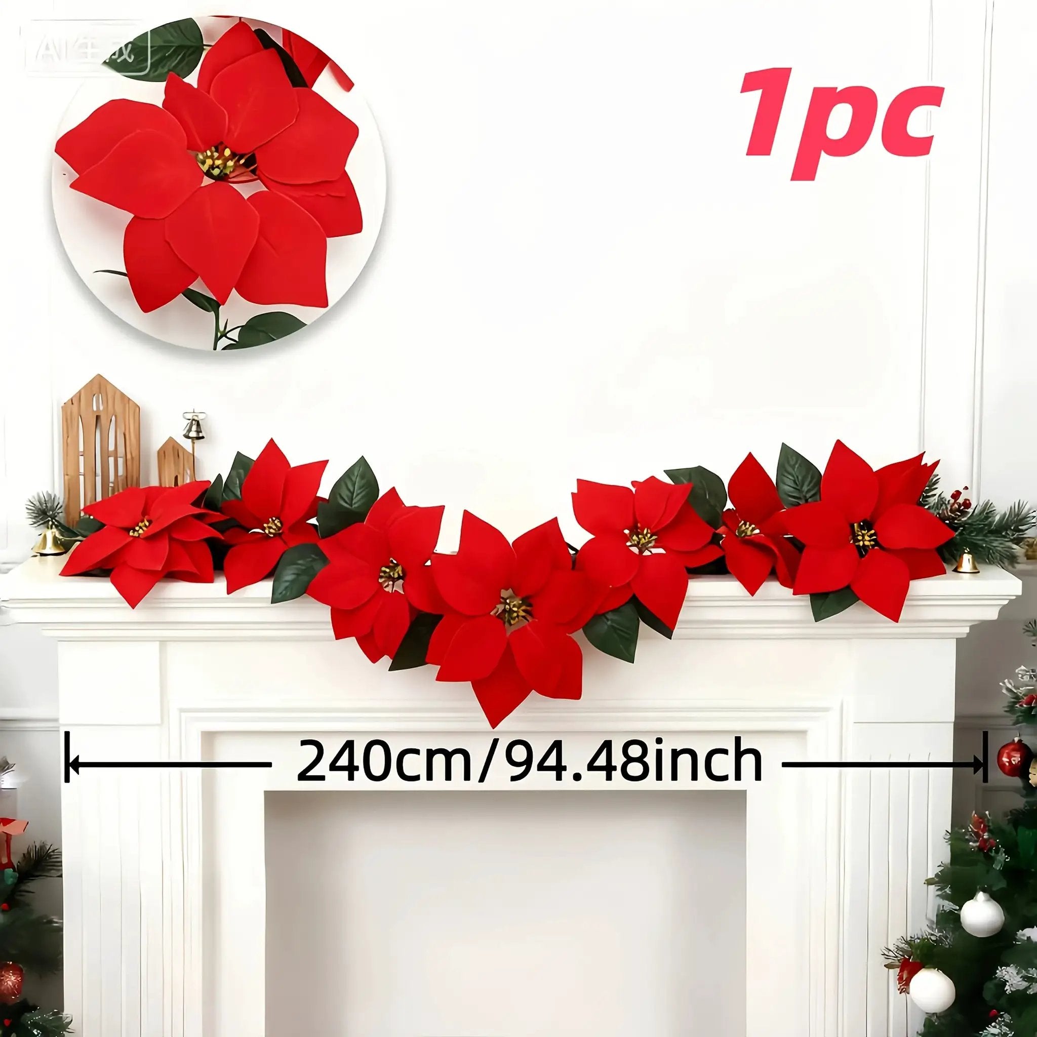 Artificial Poinsettia Vine Garland, 239.78cm Red for Indoor/Outdoor Use by House Of Avana