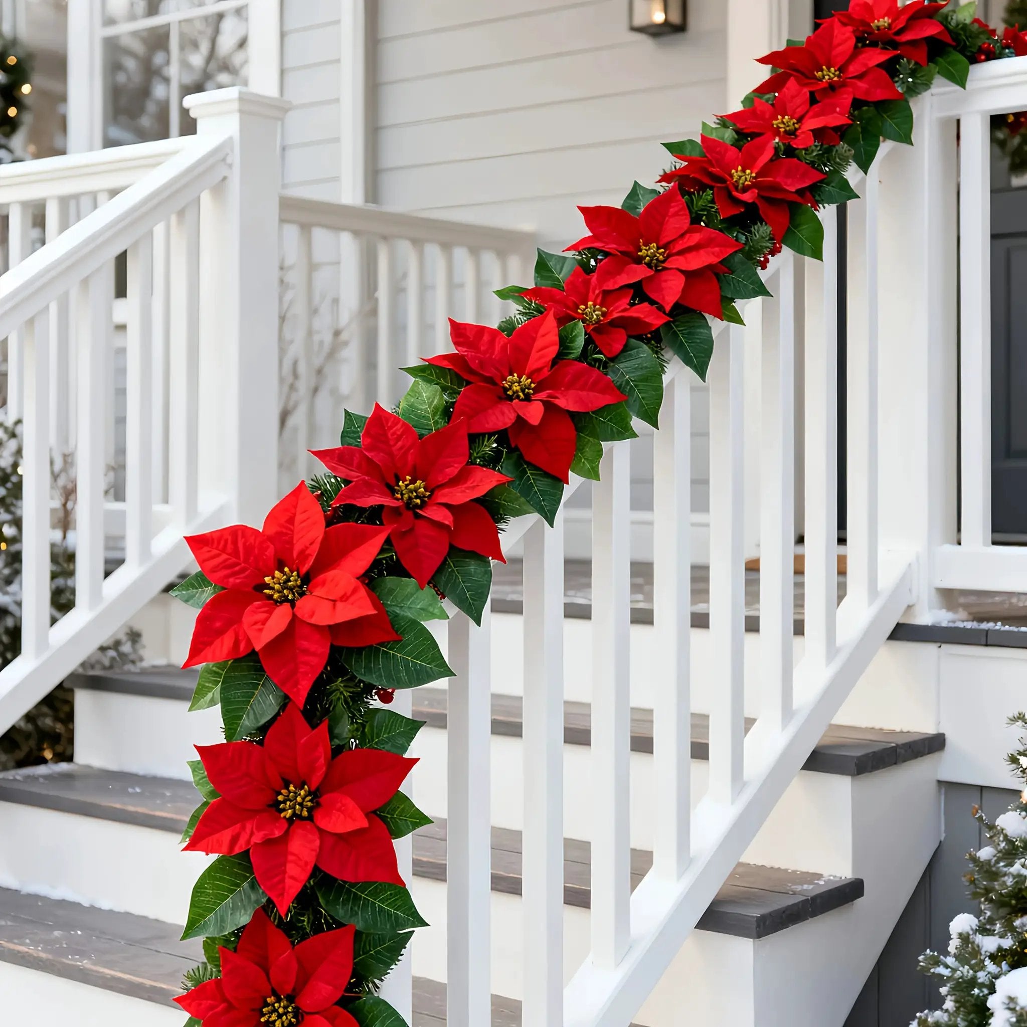 Artificial Poinsettia Vine Garland, 239.78cm Red for Indoor/Outdoor Use by House Of Avana