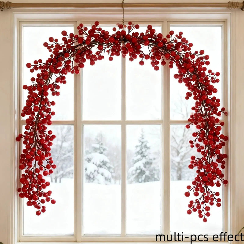 Artificial Red Berry Christmas Ivy Vine, 200cm Long with Red Berries by House Of Avana