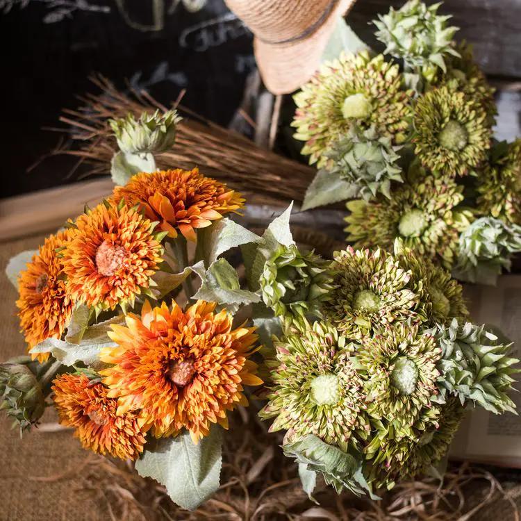 Artificial Sunflower Bouquet in Green or Orange 18" Tall by RusticReach