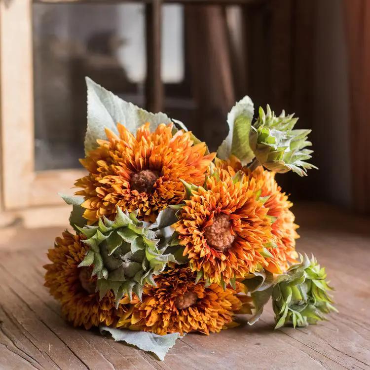 Artificial Sunflower Bouquet in Green or Orange 18" Tall by RusticReach