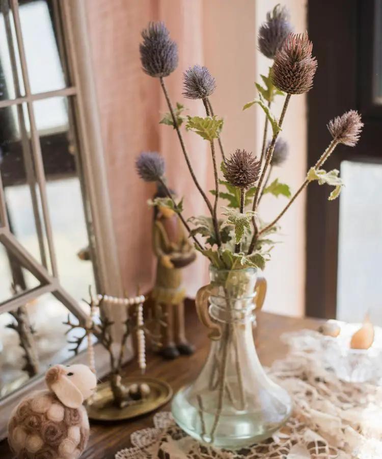 Faux Silk Artificial Thistle Flower Stem 26" Tall by RusticReach