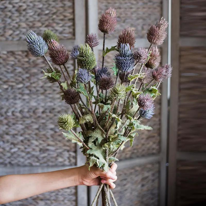 Faux Silk Artificial Thistle Flower Stem 26" Tall by RusticReach