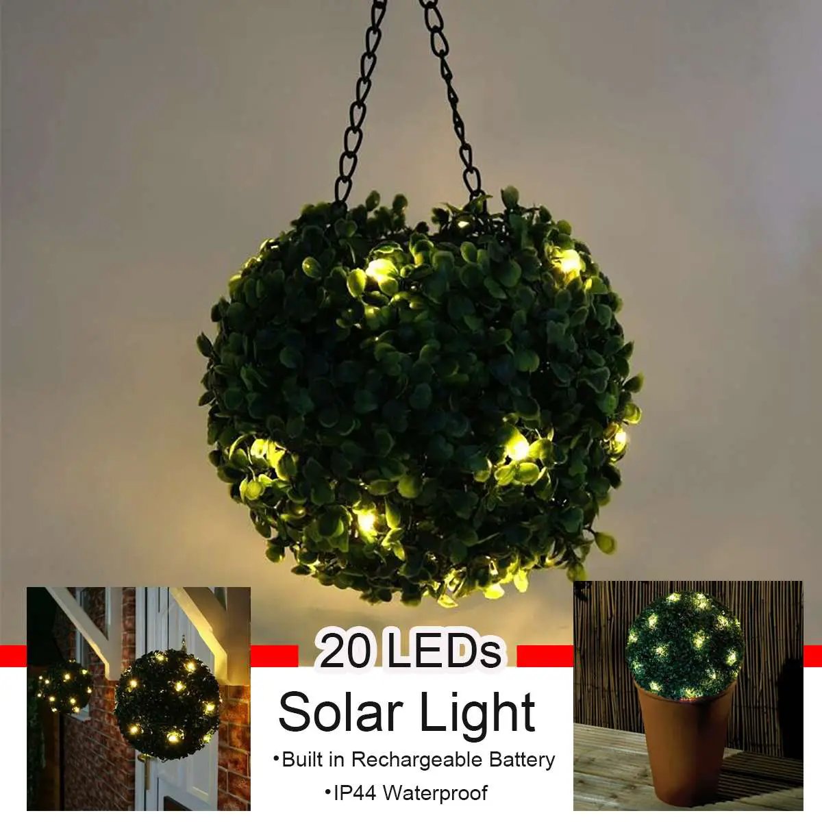 Artificial Topiary Grass Ball with Solar Lights, includes hook by Outdoor Solar Outlet