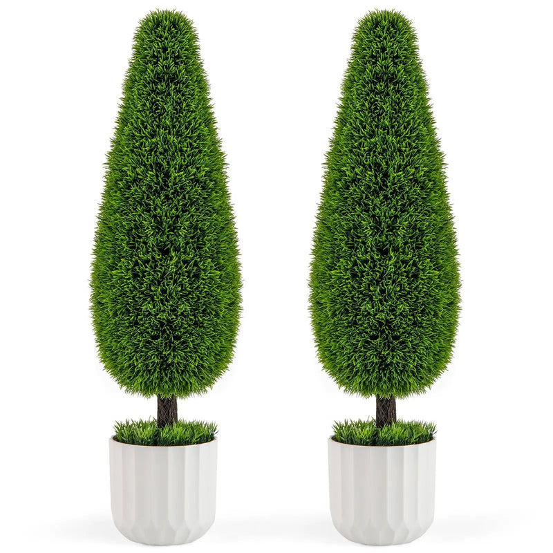 2 Pack 3 Feet Artificial Cedar Teardrop Shaped Bush with Plastic Nursery Pot-Green by DirectDeals