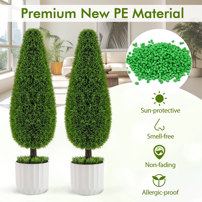 2 Pack 3 Feet Artificial Cedar Teardrop Shaped Bush with Plastic Nursery Pot-Green by DirectDeals